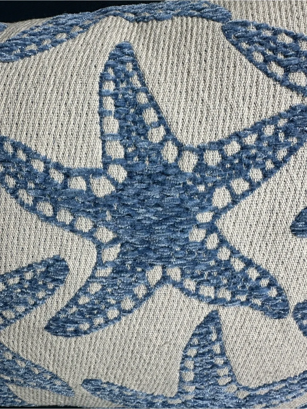 New blue and cream starfish lumbar accent pillow (@18”x11”): 3 available